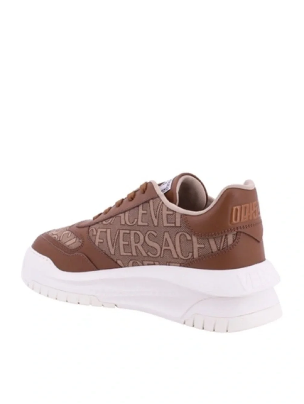 Versace AllOver Logo Odissea Low-Top Men’s Sneakers, Beige/Brown, NEW, Size 42.5